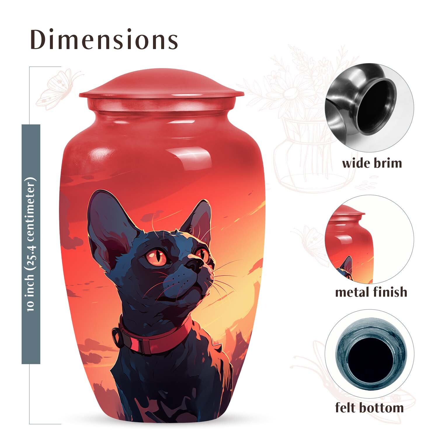 Black Cat Against a Sunset Pet Cremation Urn For Cat Ashes