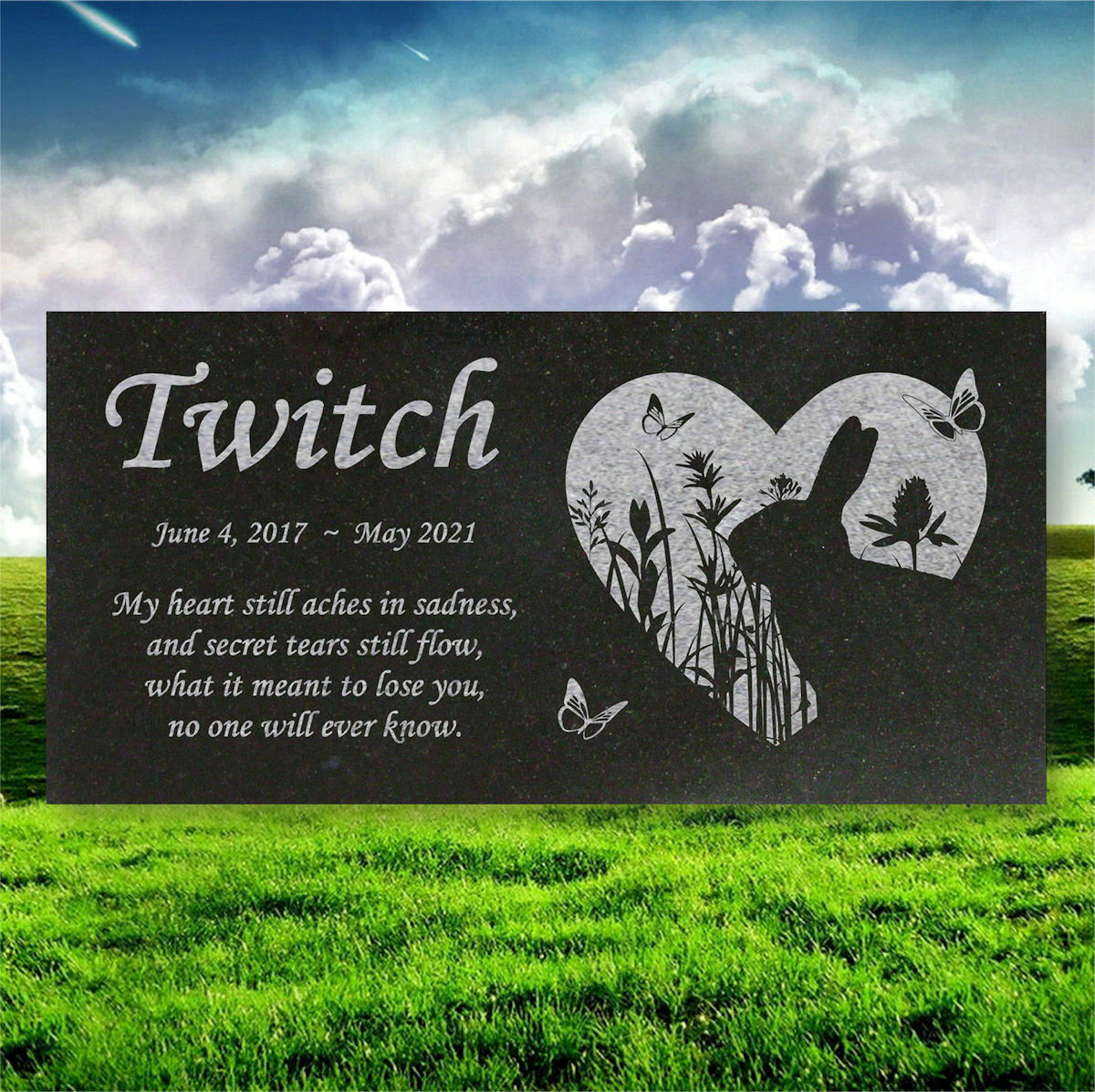 Personalized Pet Rabbit Memorial – Granite Pet Memorial – 6×12 – Twitch