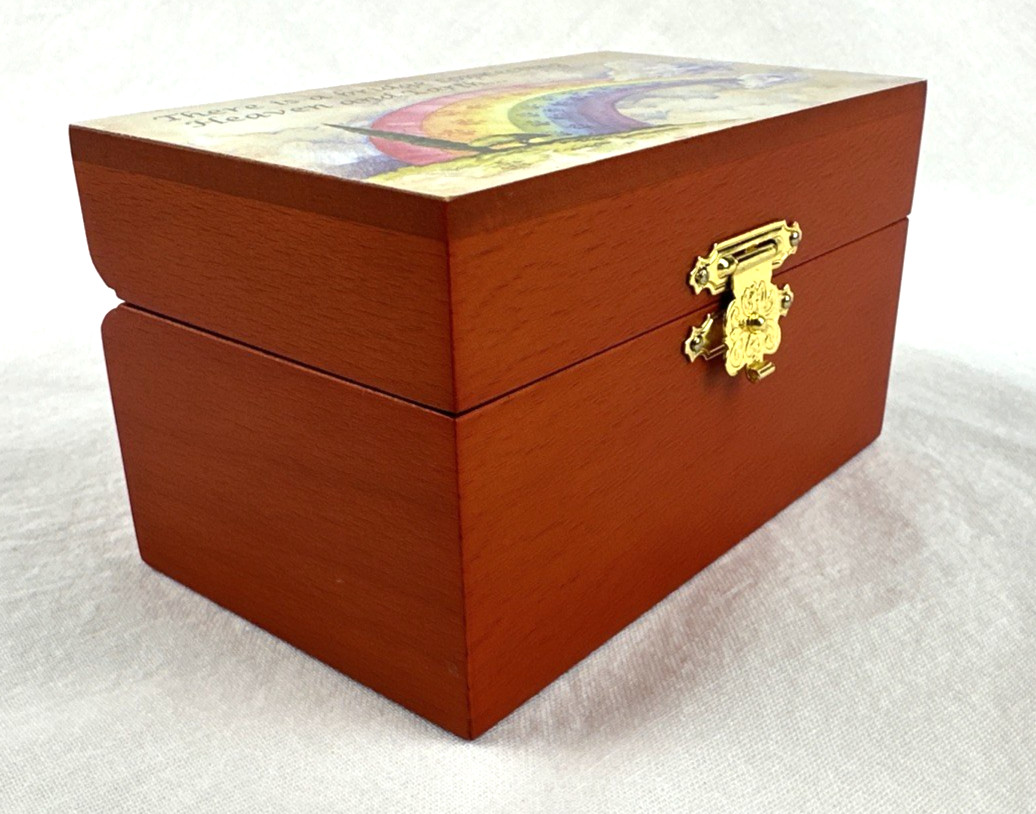 Rainbow Bridge Pet Loss Remembrance Urn Box w/Poem- Token Keepsake, Free Ship