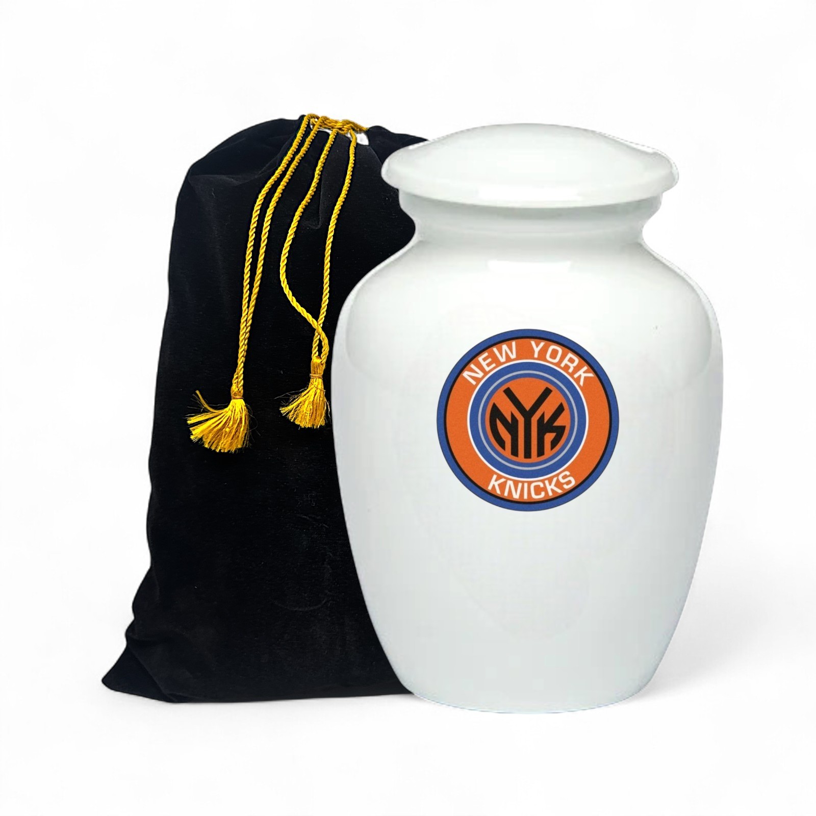 New York Knicks Basketball Style Cremation Urn Adult Ashes White Metal 8 In Urns