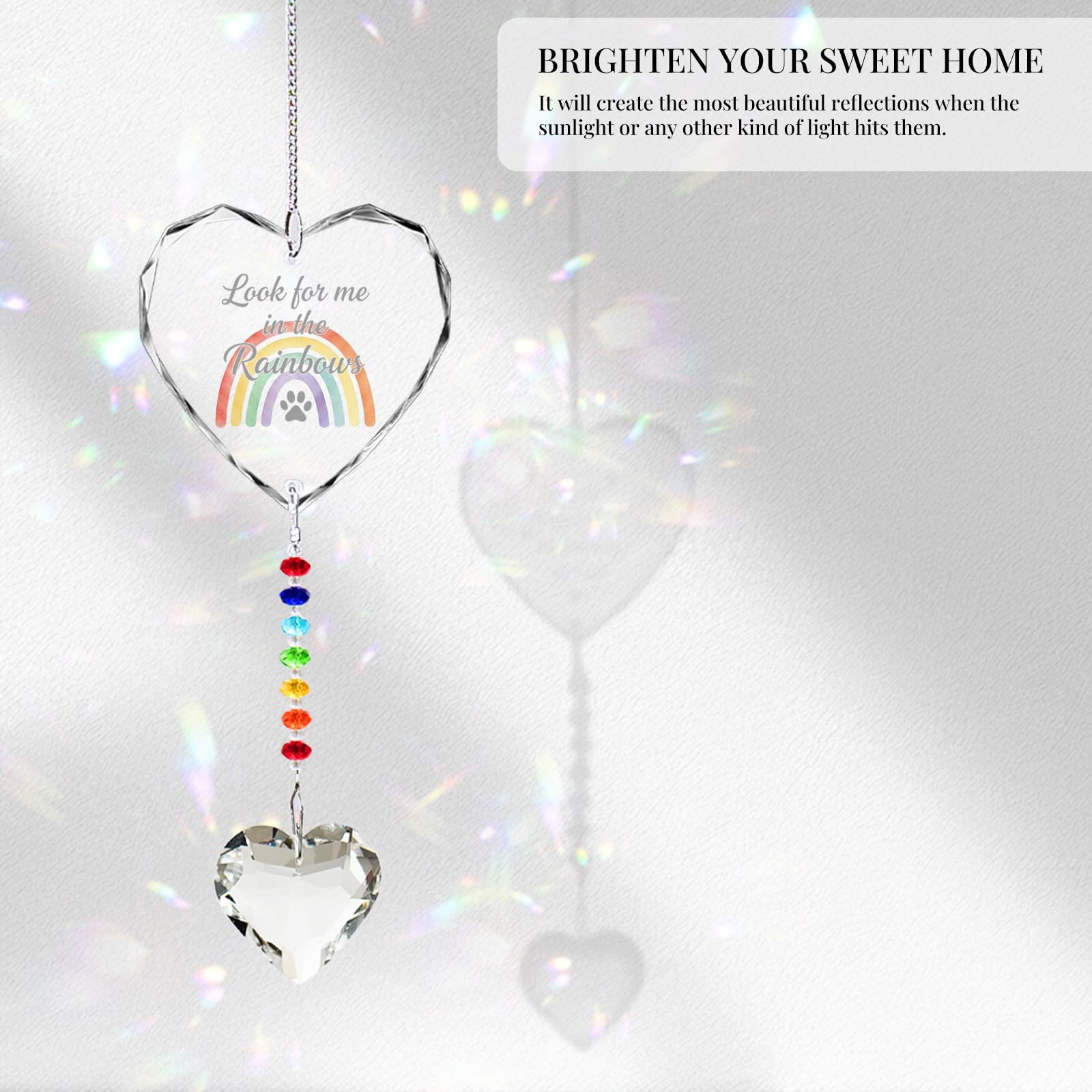 Pet Memorial Gifts for Dogs Cats – Look for me in the Rainbows Crystal Suncat…