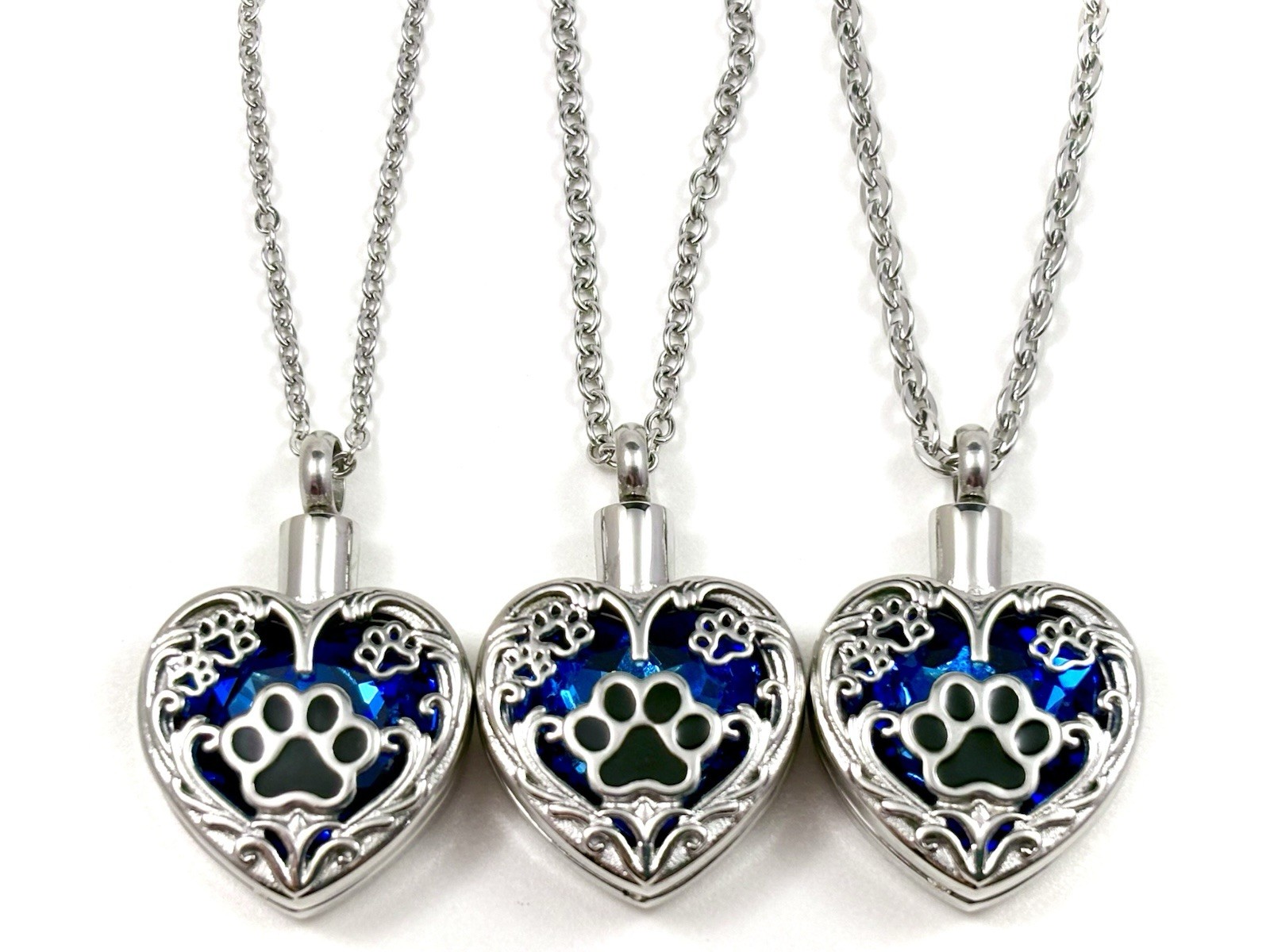 Paw Print Cremation Pendant Urn Keychain 1″ KeyRing Ash Dog Cat Pet Cobalt Blue