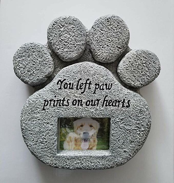 Pet Paw Print Memorial Stone With Photo Frame dog cat Loss of Pet Gift