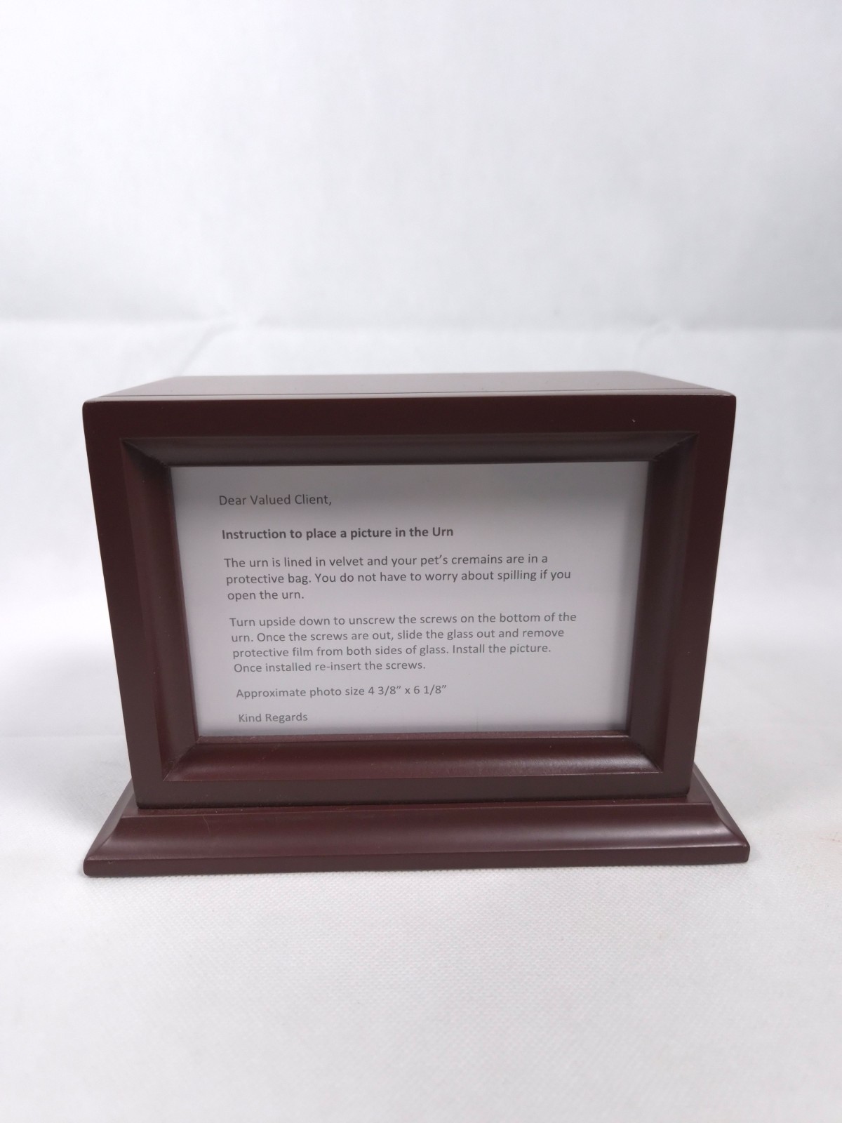 Pet Cremation URN Solid Wood Custom Photo Frame Velvet Lined for Pet up to 70Lbs