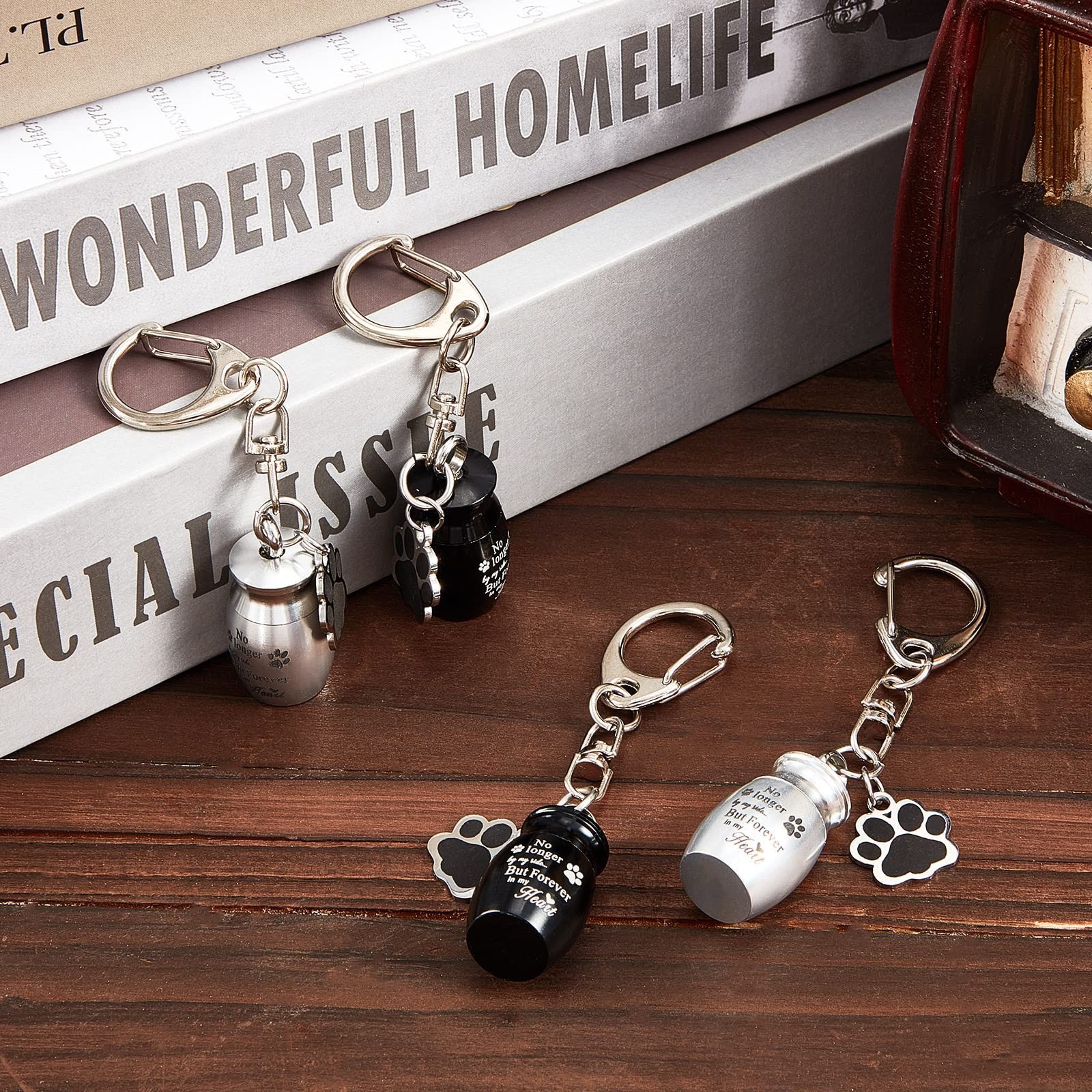 4 Pcs Pet Ashes Keychain – Stainless Steel Dog Paw Charm Keepsake Urn with Bags