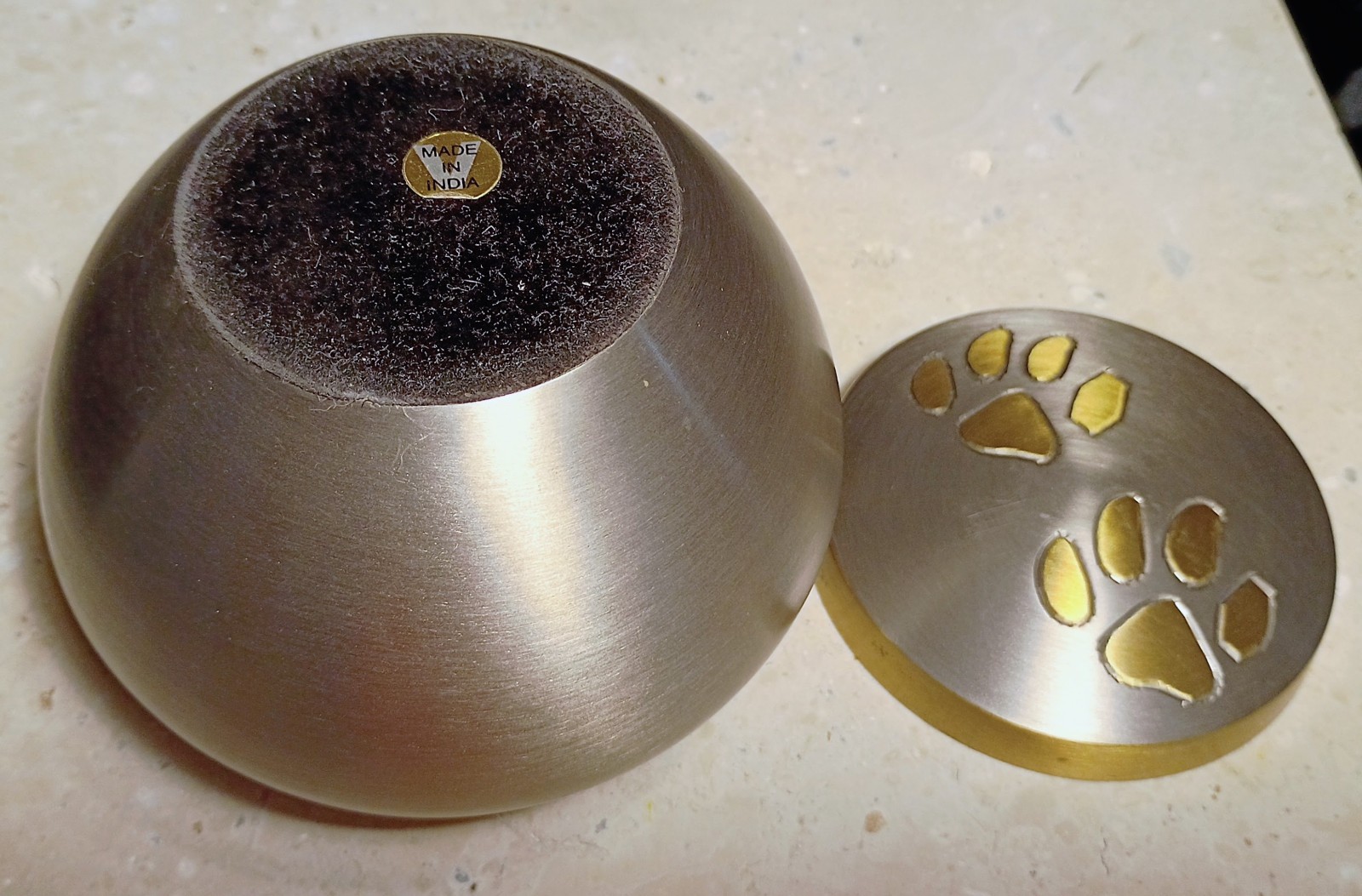 Steel & Brass Pawprint Design Pet Ashes Urn – Small, Heavy, Secure, Beautiful