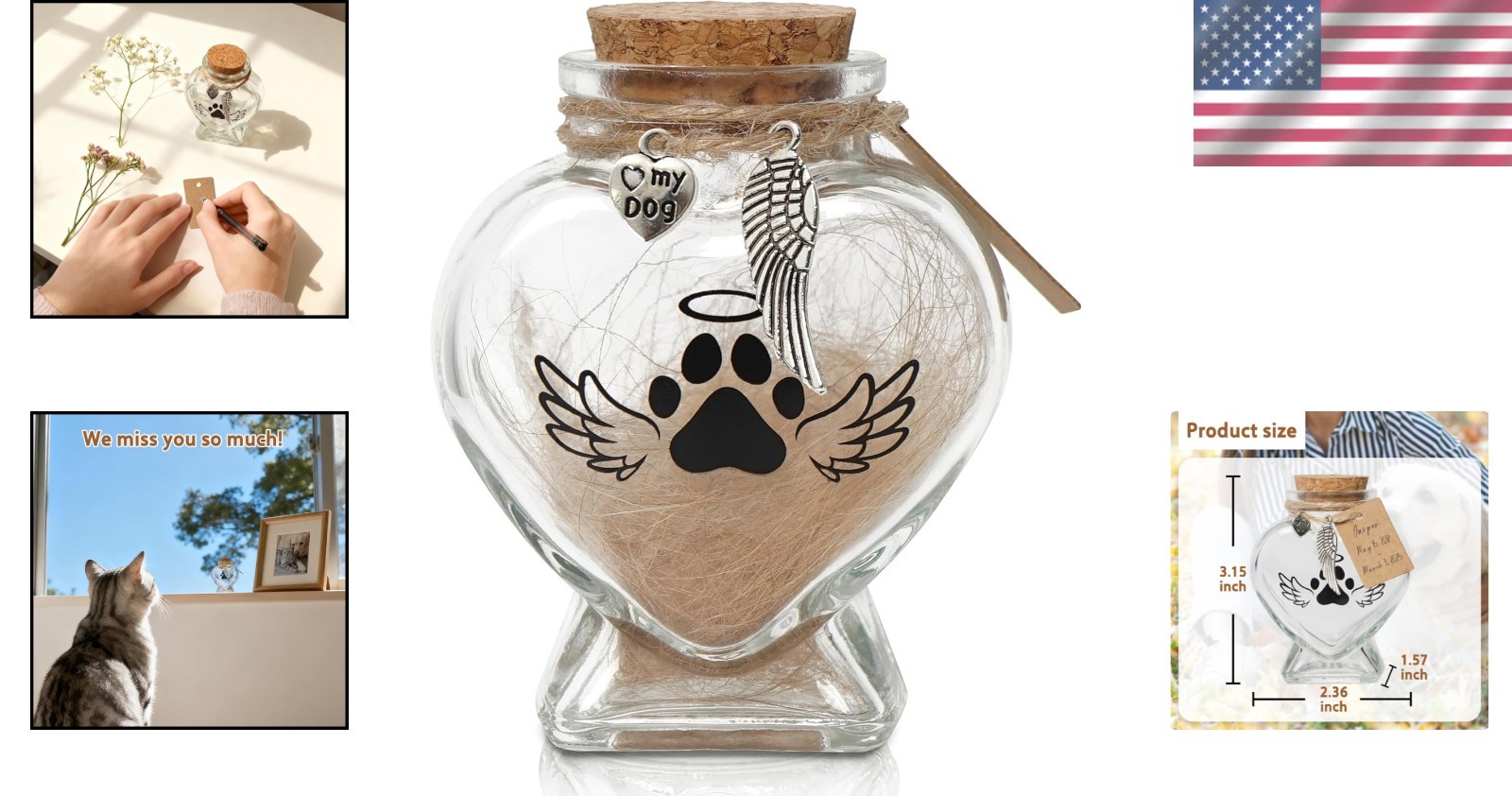 Elegant Heart-Shaped Glass Memorial Jar for Dogs and Cats – Embrace Their Memory