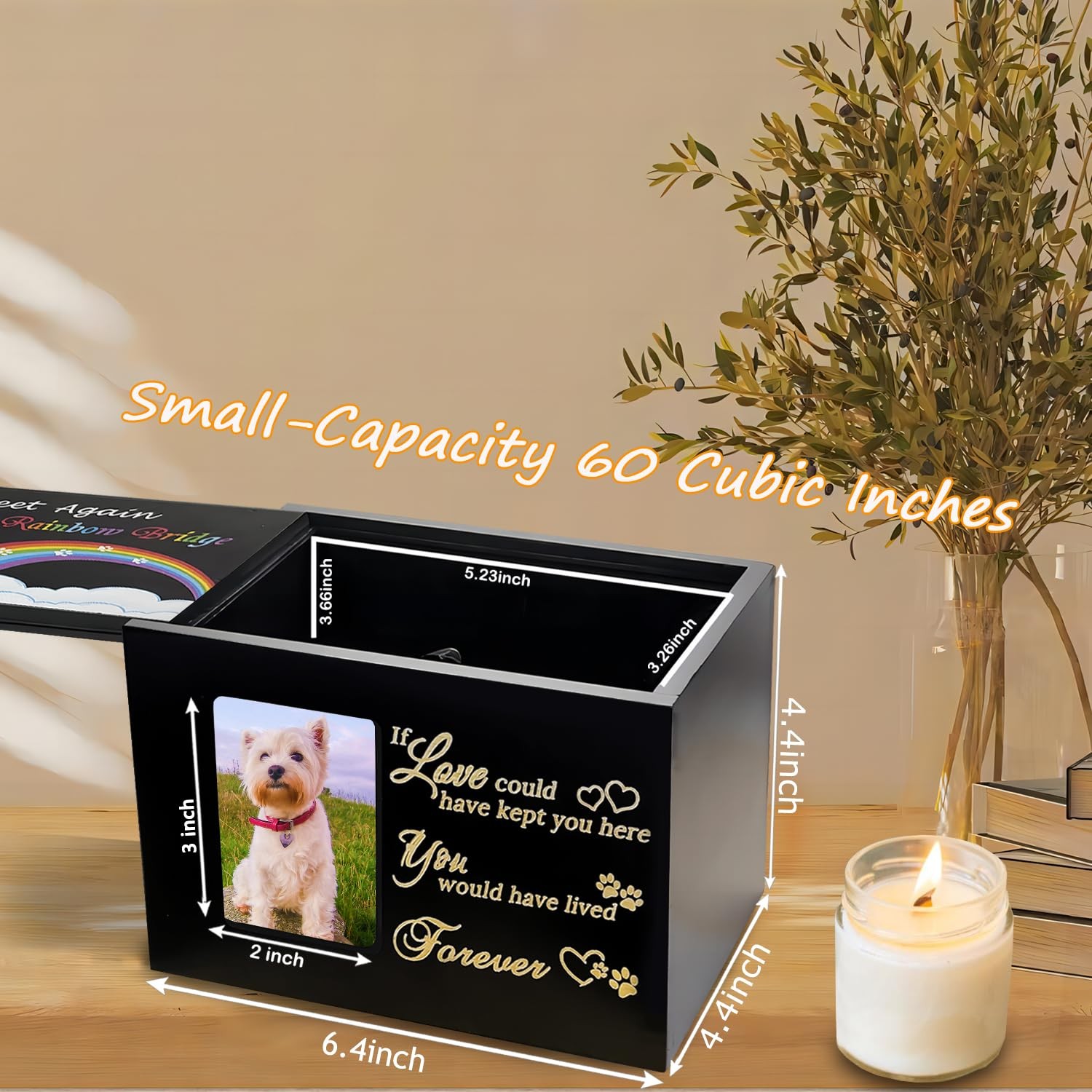 Solid Wood Pet Urns for Dog or Cat Ashes,Rainbow Bridge Memorial | Small Dog Urn
