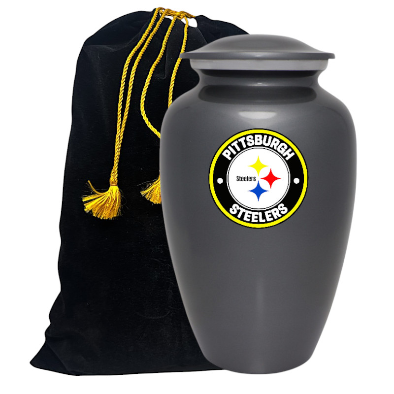 Gray Pittsburgh Steelers Football Theme Cremation Funeral Memorial Ashes Urn