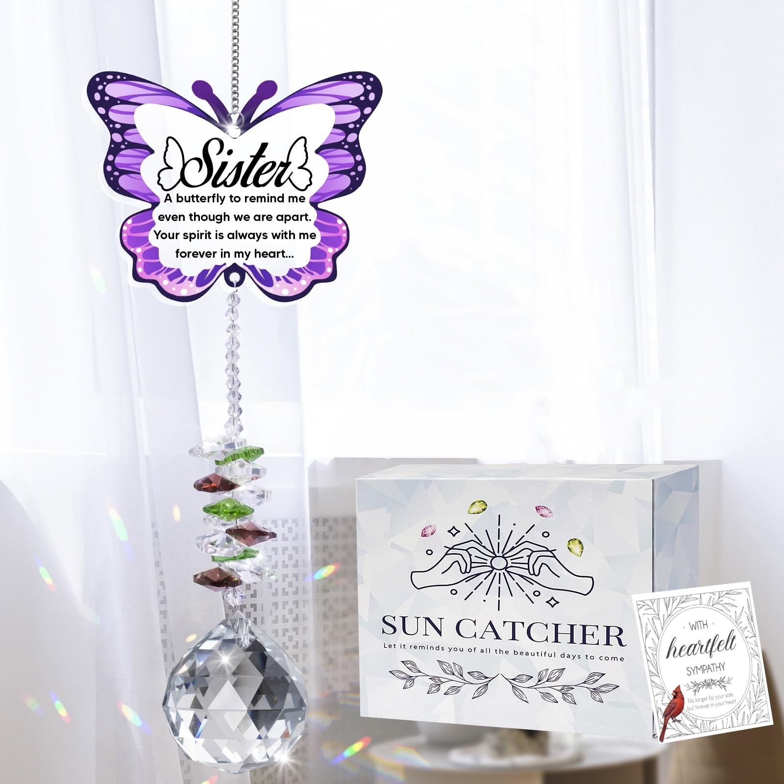 Sympathy Gifts for Loss of Sister, Sister Memorial Crystal Suncatcher Rainbow…