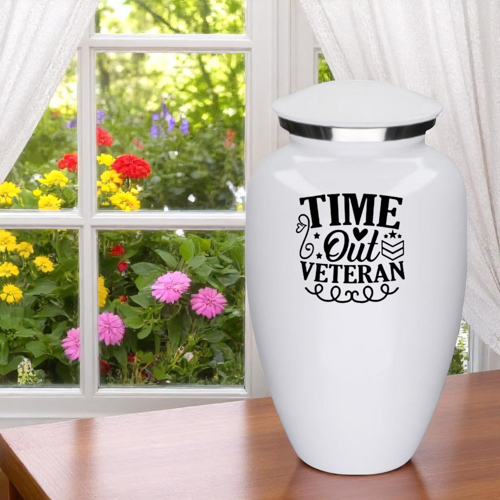 Time Out Veteran White Metal Adult Cremation Urn 190 Cu In Memorial w/ Bag