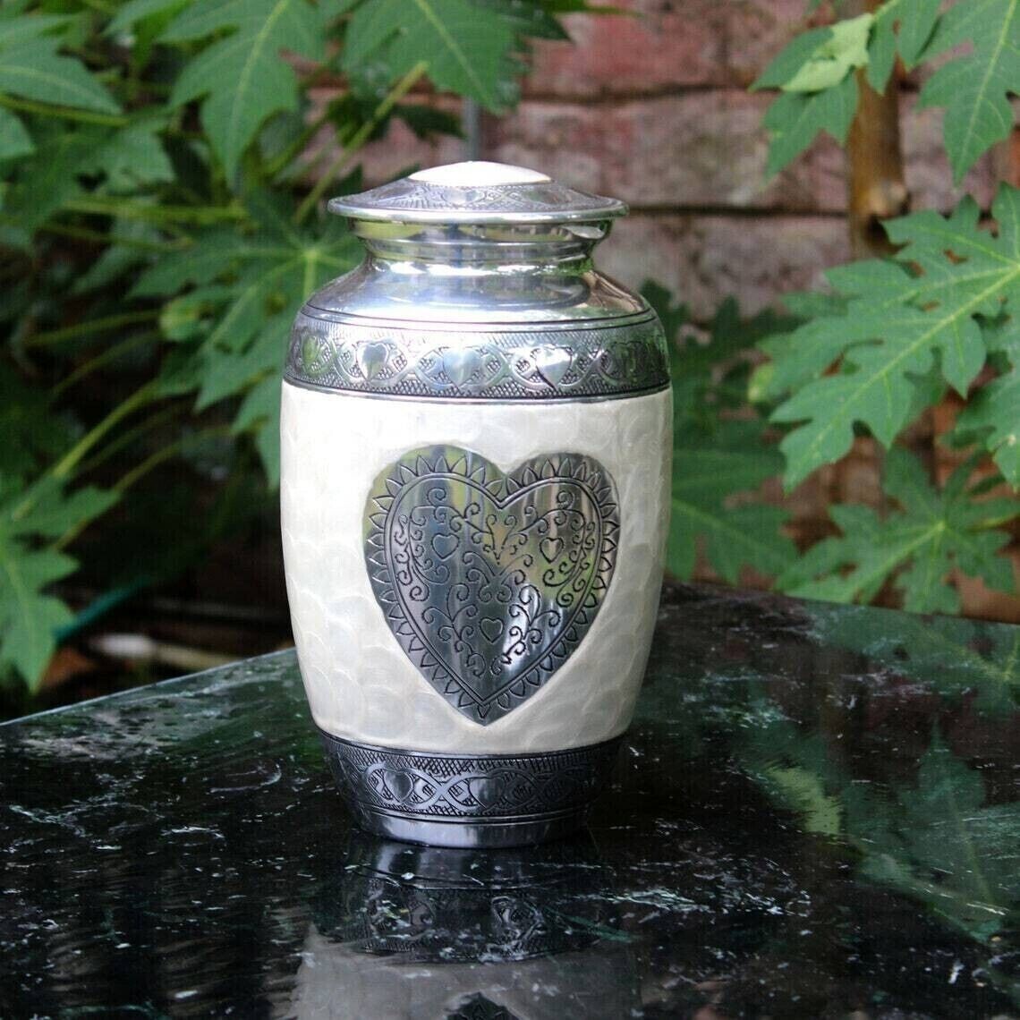 URN Silver Heart Cremation Urn for Human Ashes, Large Urns, Urns for adult ash