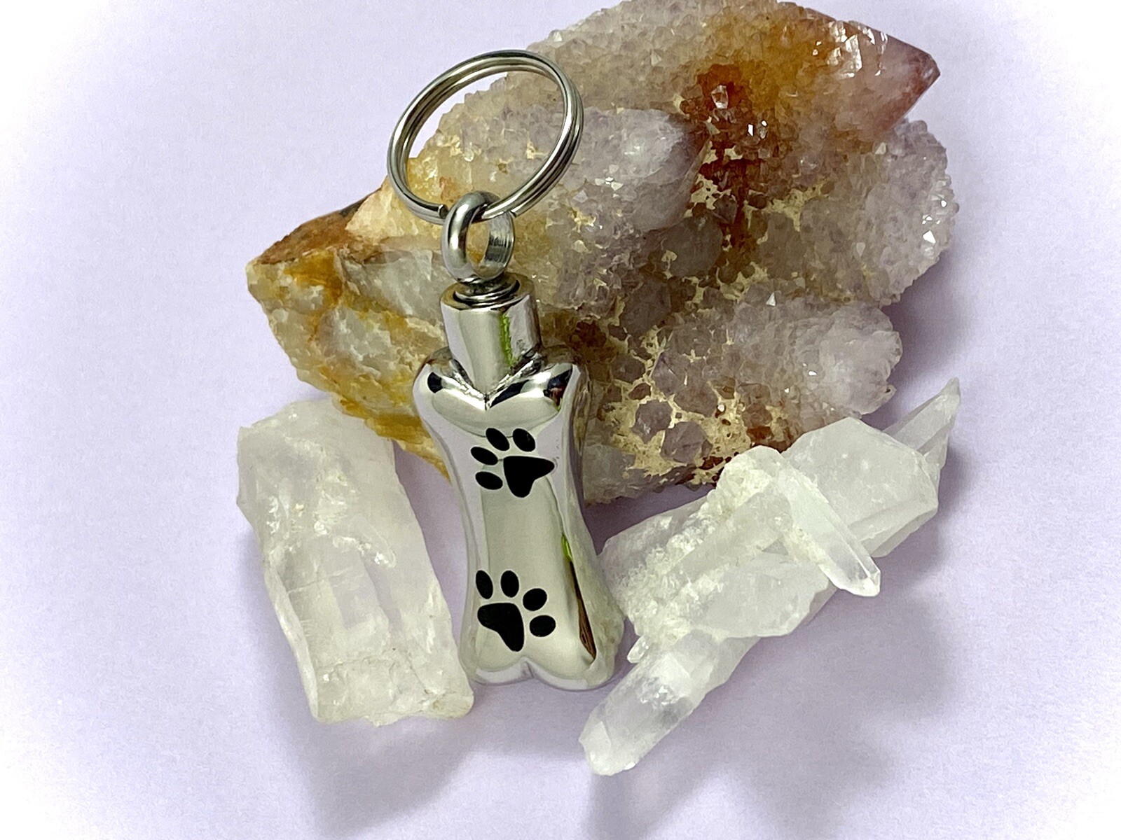 Dog Cremation Pendant Urn Keychain 1″ Key Ring for Ashes Pet Bone Silver Gift