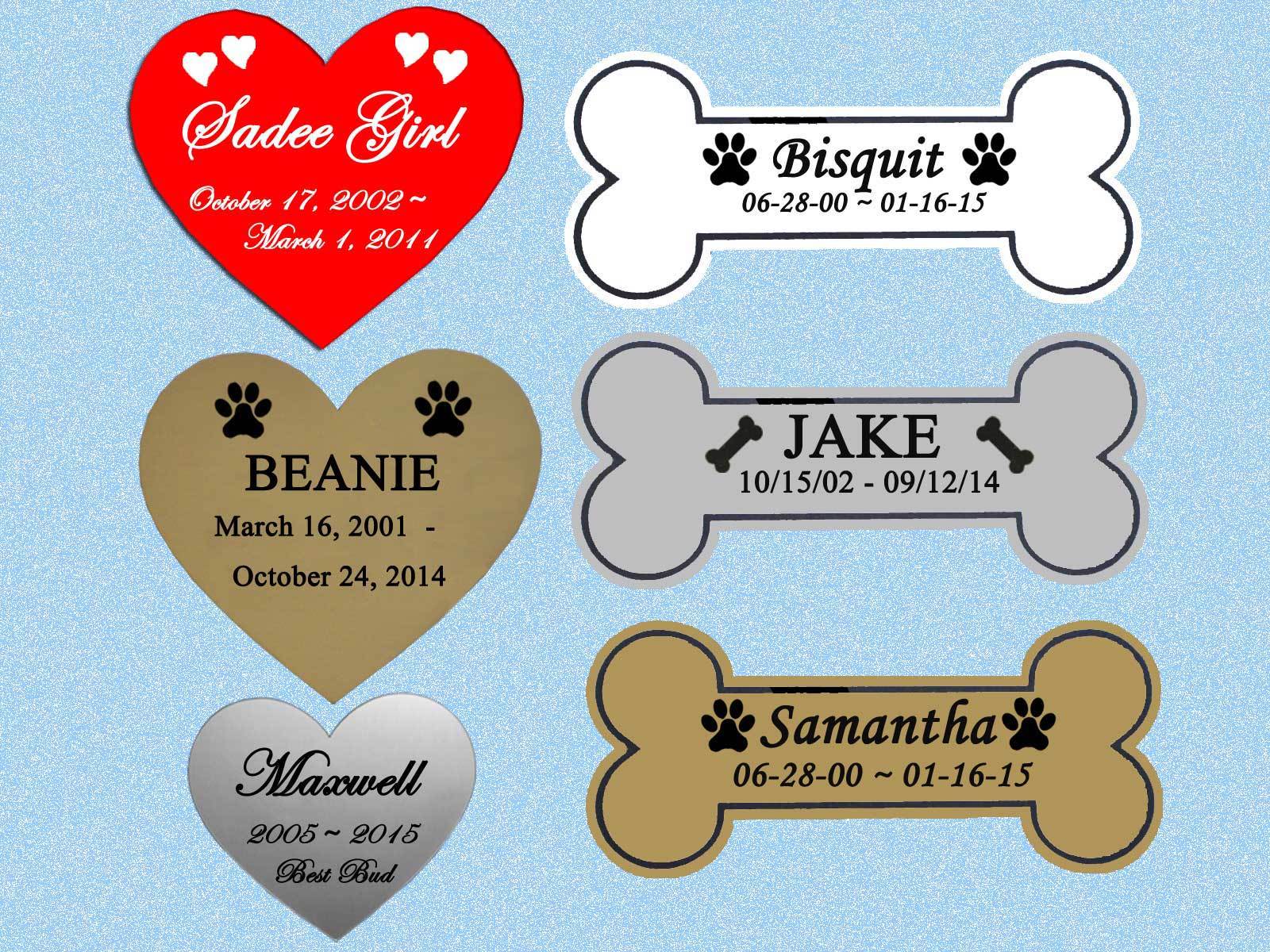 Engraved Name Plate, Pet Loss Memorial, Bone or Heart Shape, Dog, Cat, Any Pet