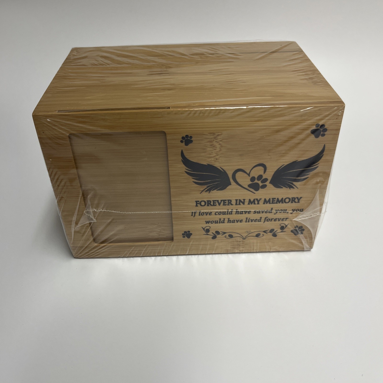 BAMTALK Natural bamboo Wood dog cat Urn For Ashes with photo frame sentimental