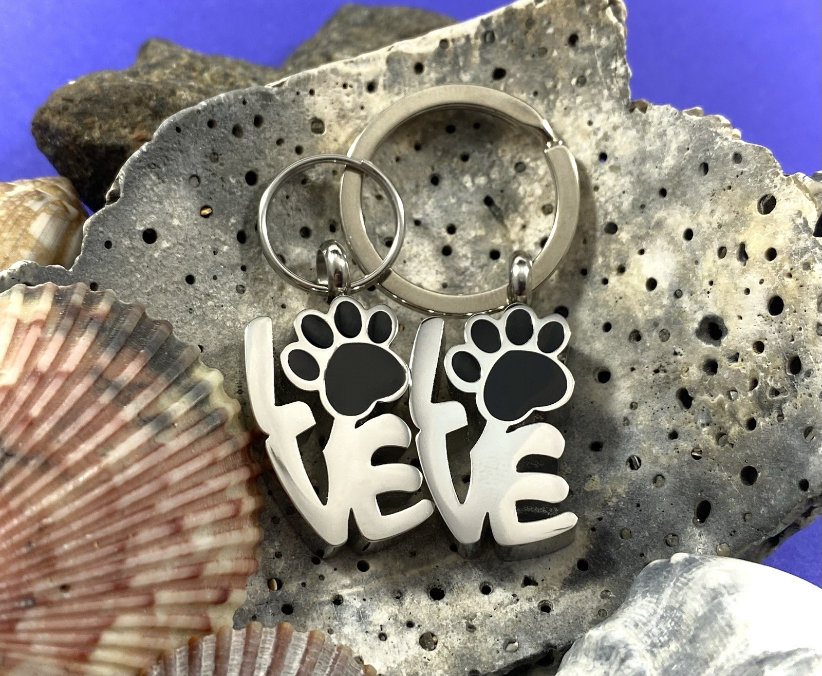 Pet Cremation Pendant Urn Keychain 1″ Key Ring Dog Cat Ashes LOVE Pawprint Word