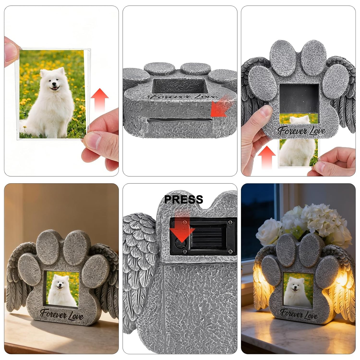 Pet Memorial Gifts Solar Powered Dog Memorial Stone Engraved Grave Marker for