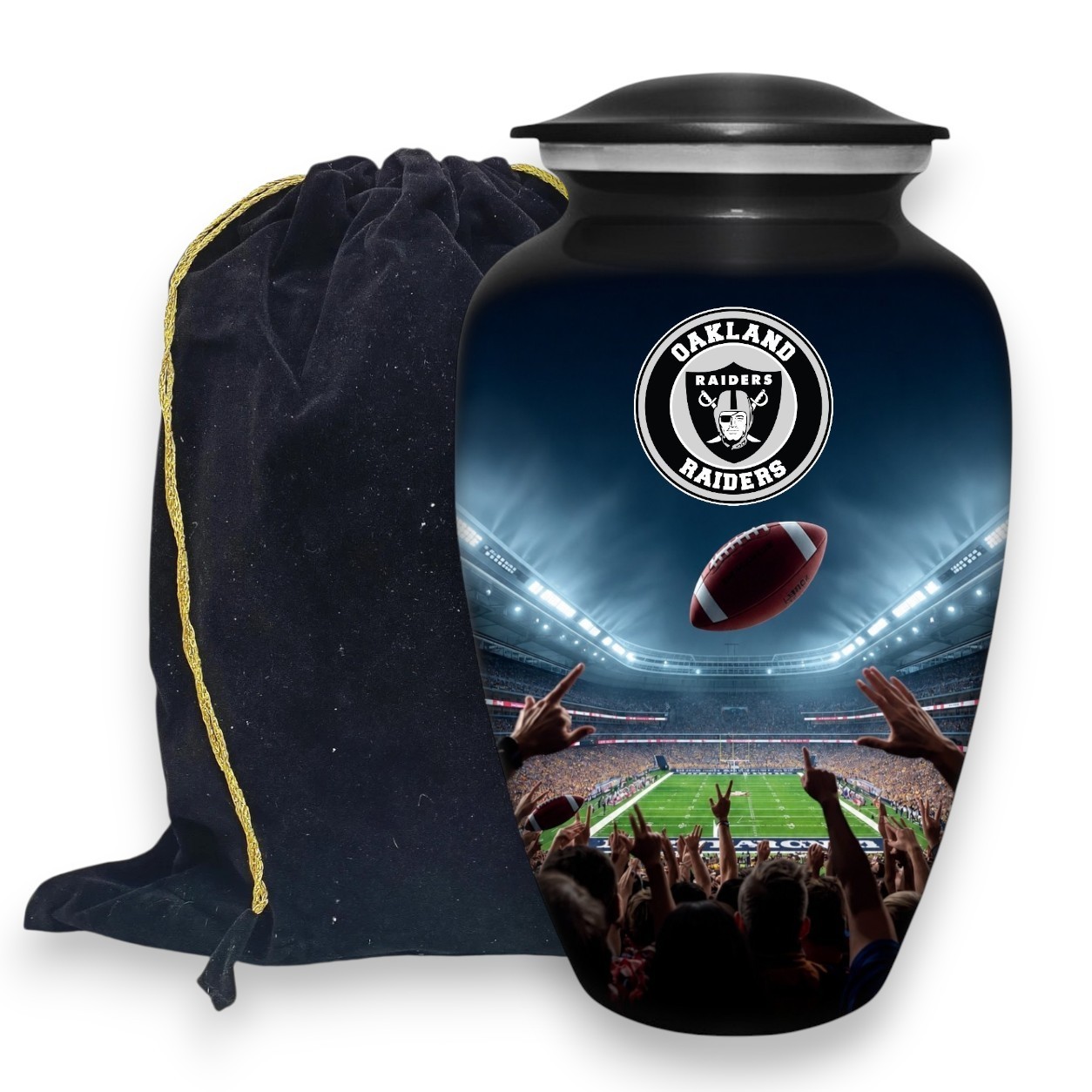 Football Cremation Urn for Human Ashes Adult Large Oakland Raiders Urns 10.5″