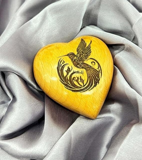 Hummingbird Wooden Heart Urn – Hummingbird Heart Keepsake Urn for Ashes – Mini