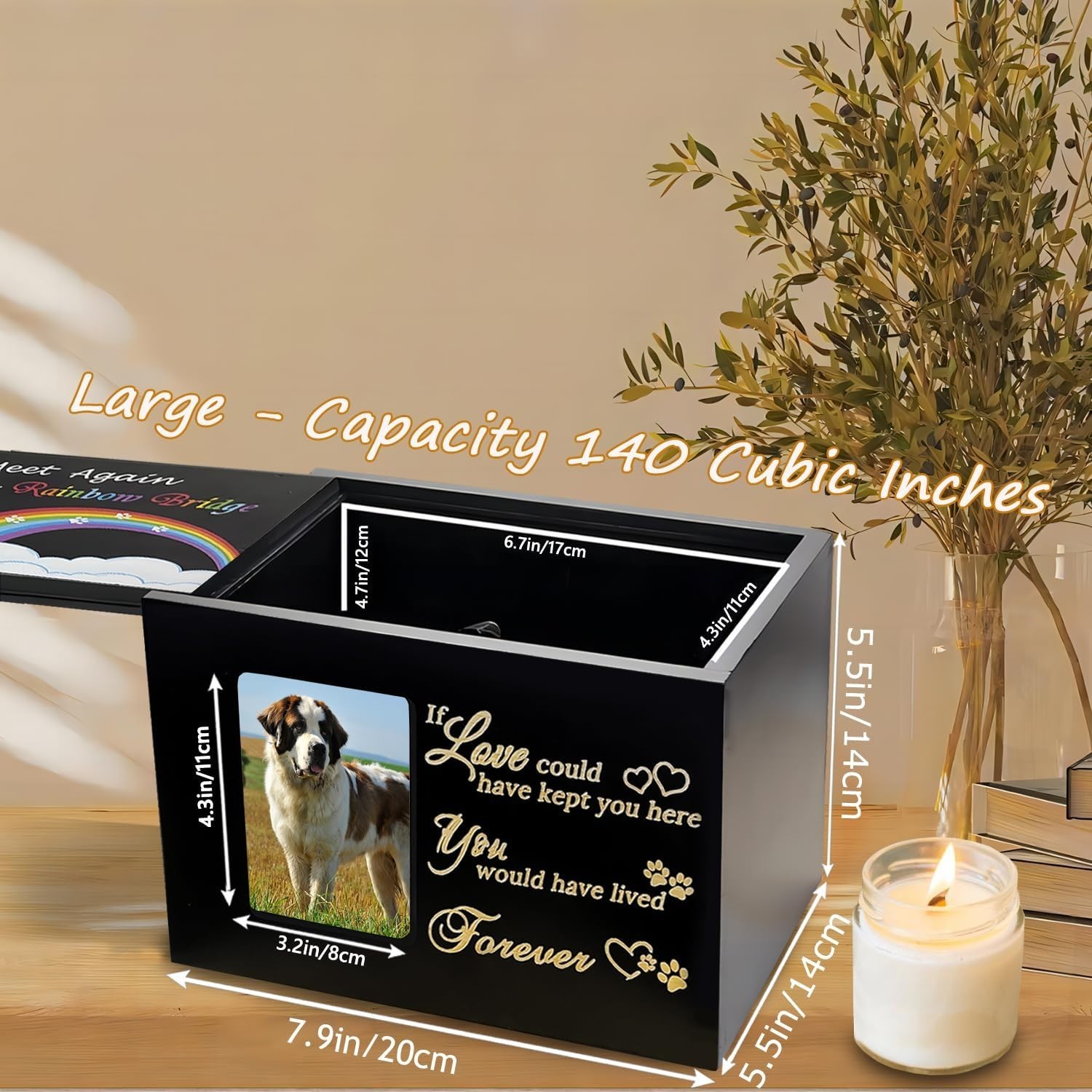 Pet Urns for Dogs or Cats Ashes,Large Wooden Funeral Cremation Memorial Box with
