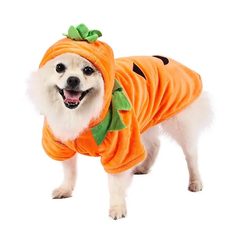 Dog Hoodie Cute Funny Halloween Style Pumpkin Cosplay Costume Warm Puppy Fleece