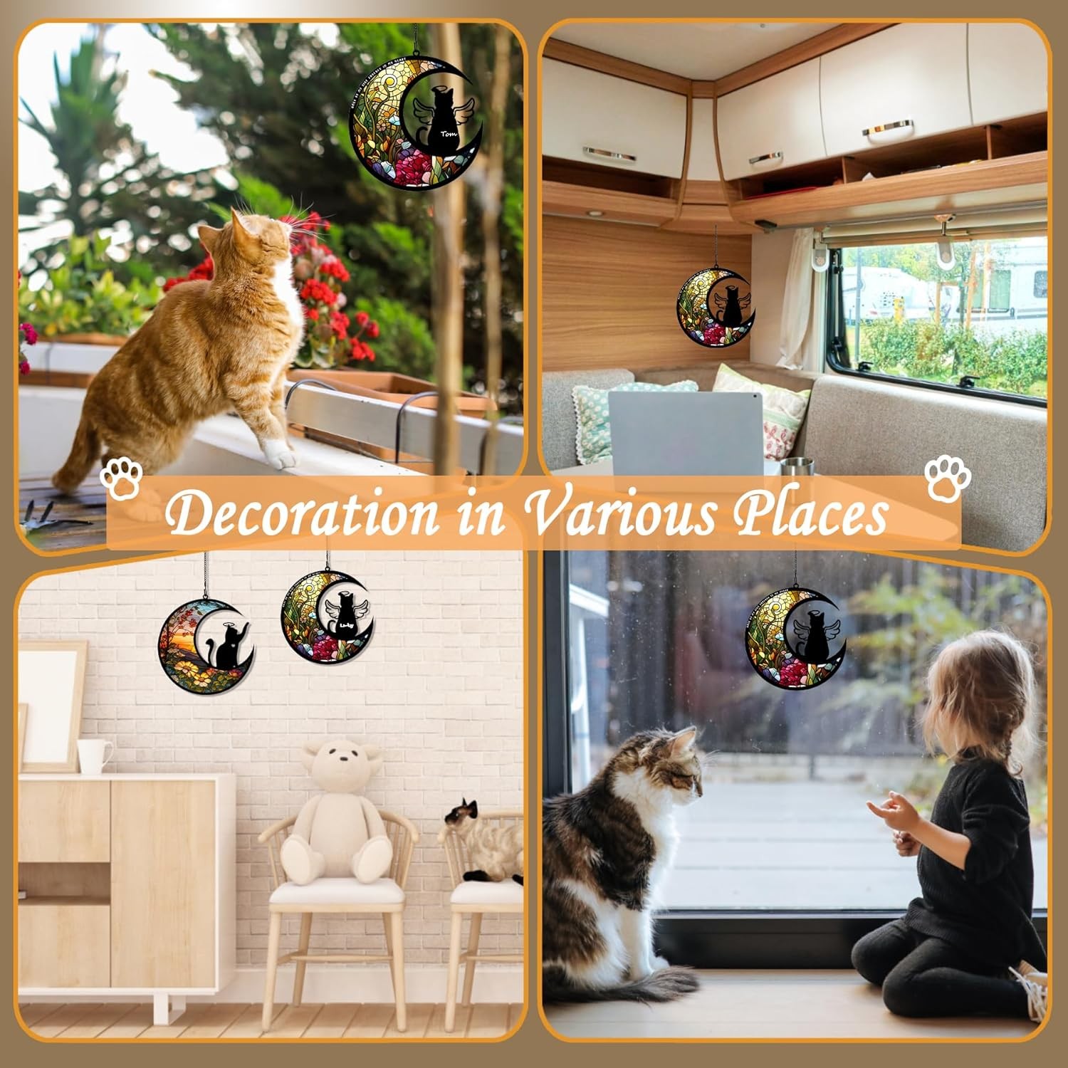 Cat Memorial Suncatcher for Windows Memorial Ornament, Pet Sympathy Gift to Memo