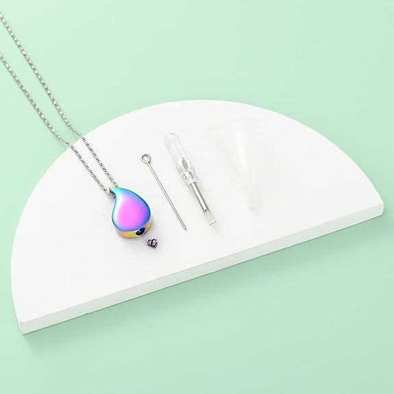Pet Paw Print Teardrop Urn Necklace for Ashes for Dog/Cat Ashes Keepsake Memo…