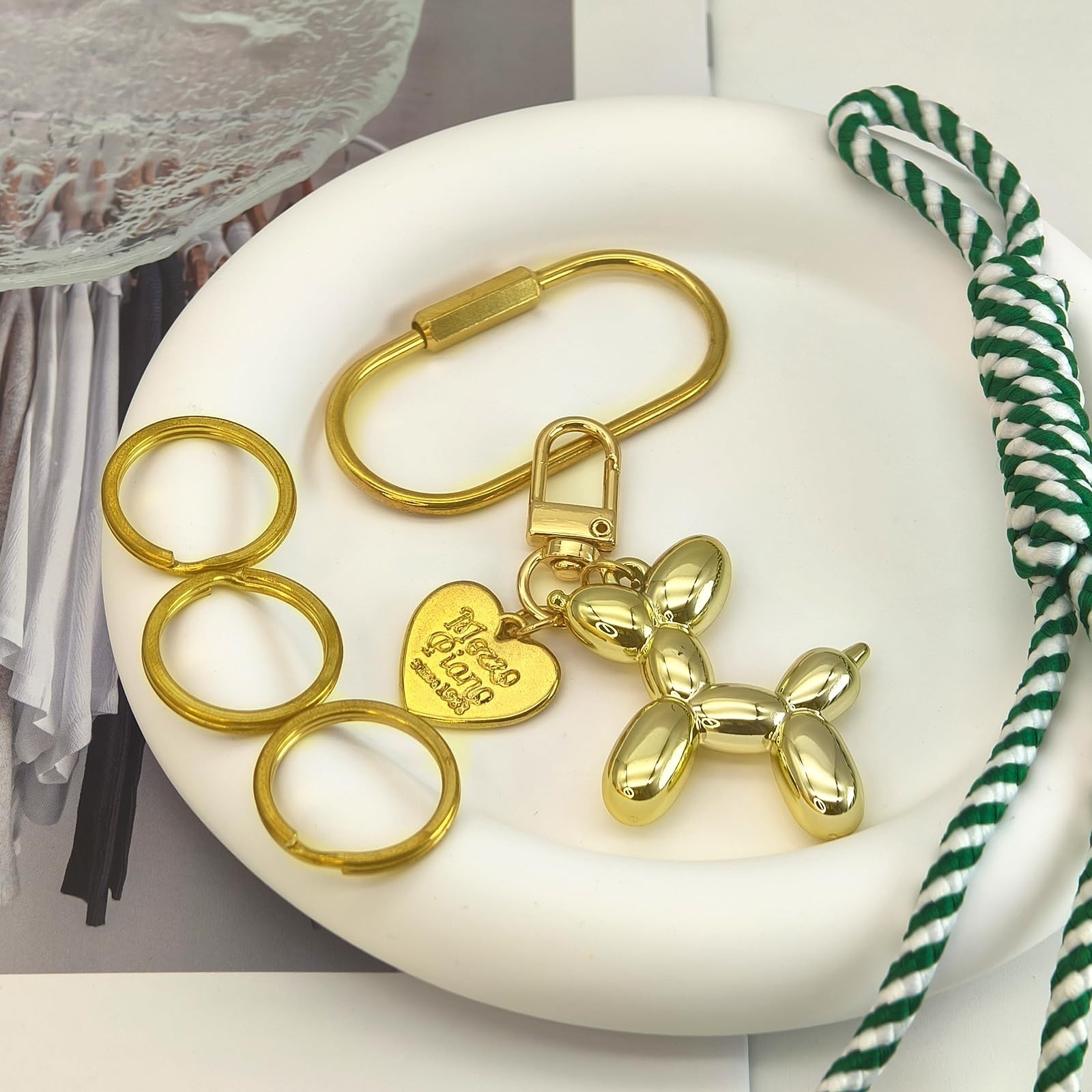 Gold Brass Key Rings, Balloon Dog Keychain for Women, Cute Key Chain, Bag Cha…