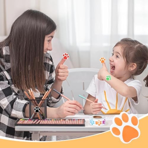 500 Pcs Paw Print Sticker, 1″ Colorful Cute Dog Cat Paw Sticker Small 6 Colors