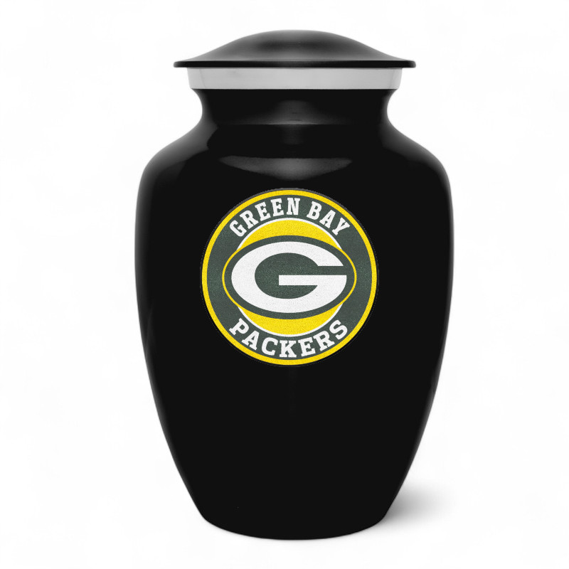 Black Green Bay Football Style Cremation Urn Adult Ashes Metal 8 Inch Urns