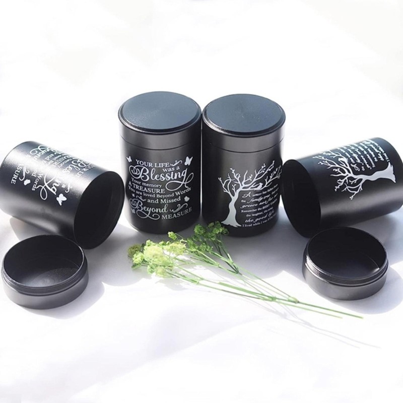 Black Stainless Steel Cremation Urn For Pet Ashes Casket Storage Urn Casket Jar