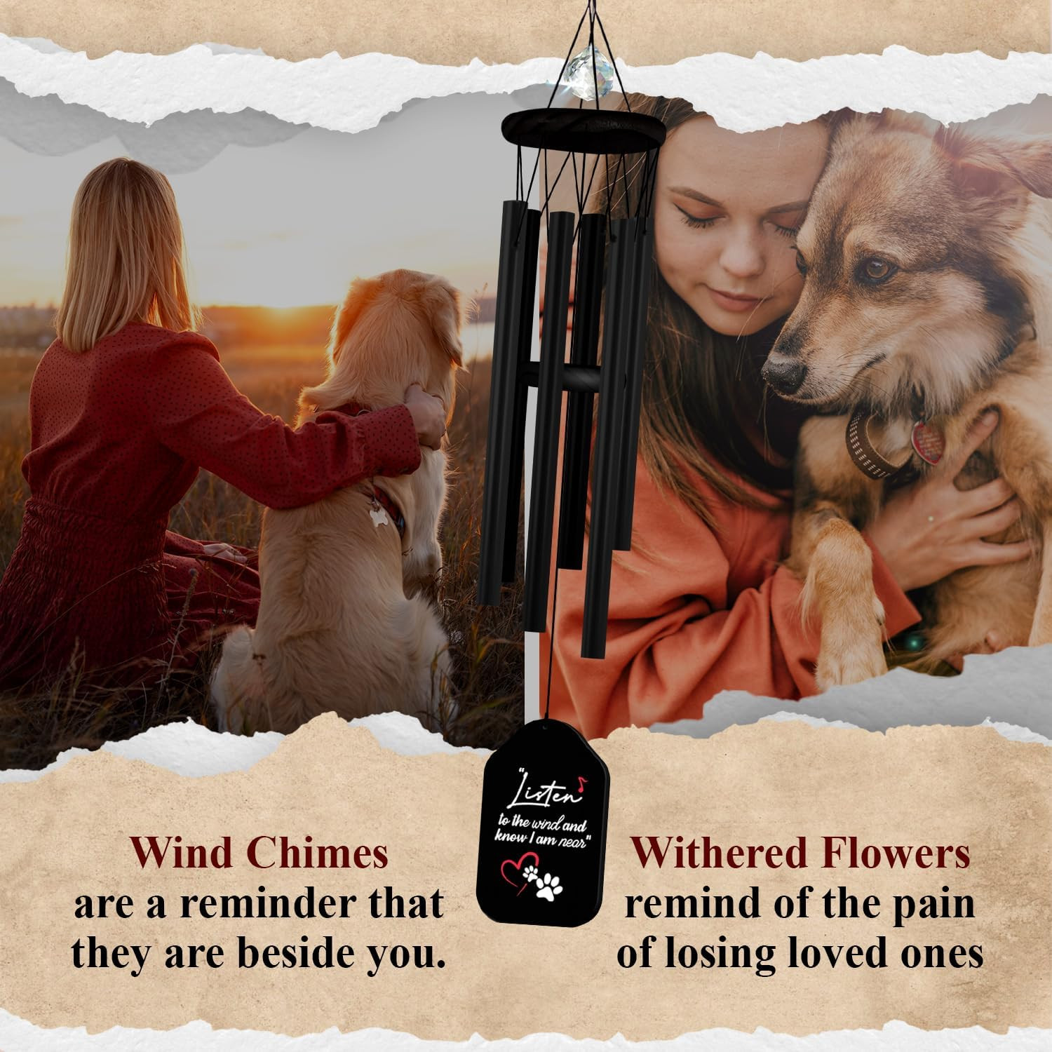 Dog Memorial Gifts for Loss of Dog, Wind Chimes for Outside, Pet Loss Sympathy G