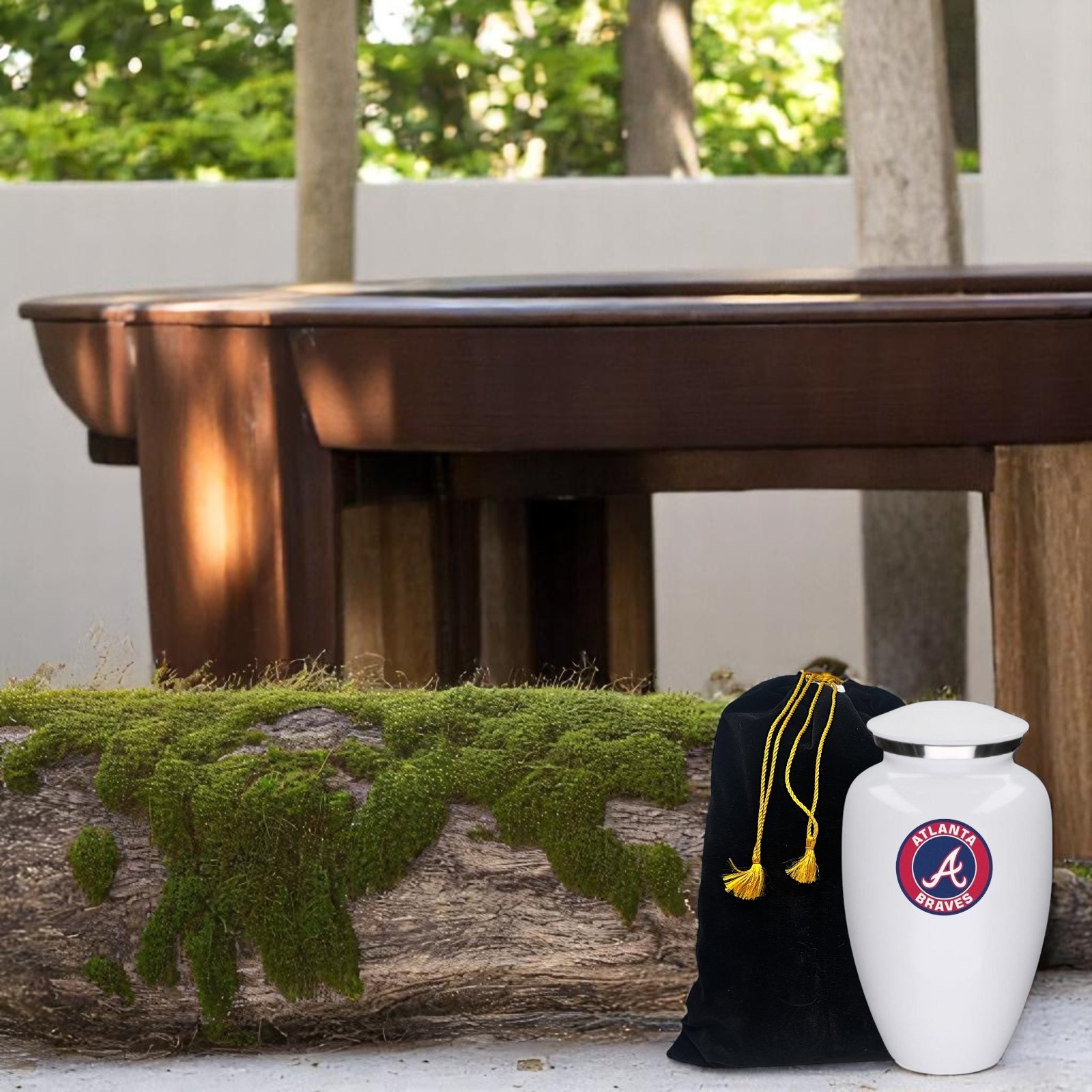 Atlanta Baseball Theme Large Aluminum Cremation Urn Adult Human Ashes w/Bag