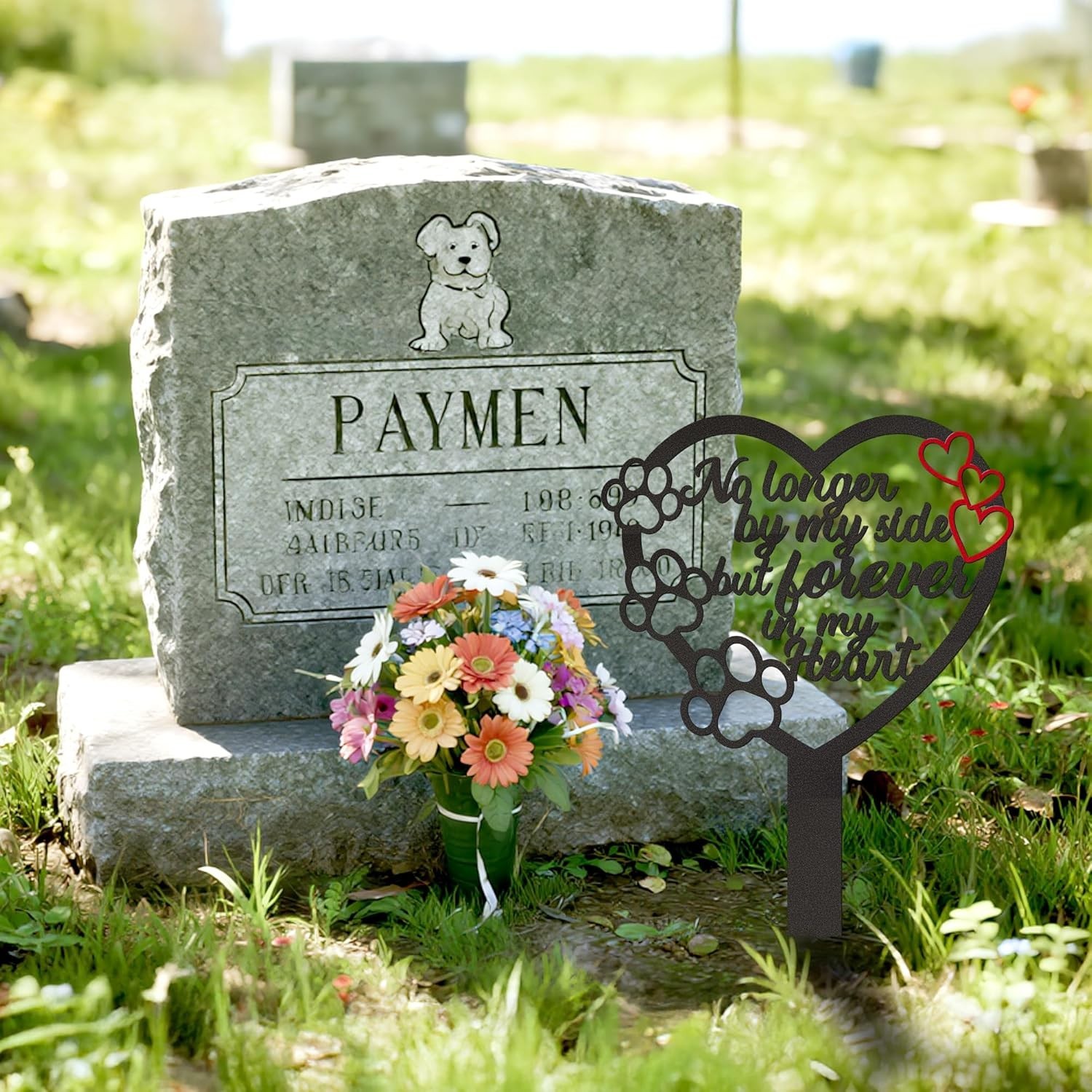 In Memory of Pets: Durable Metal Grave Marker with Heart Paw for Outdoor Decor