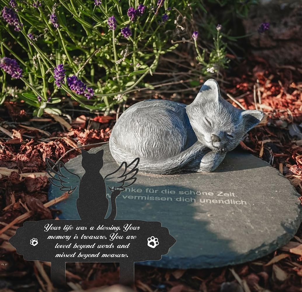 Weatherproof Cat Grave Marker – Metal Pet Memorial Stake for Cemetery & Garden D
