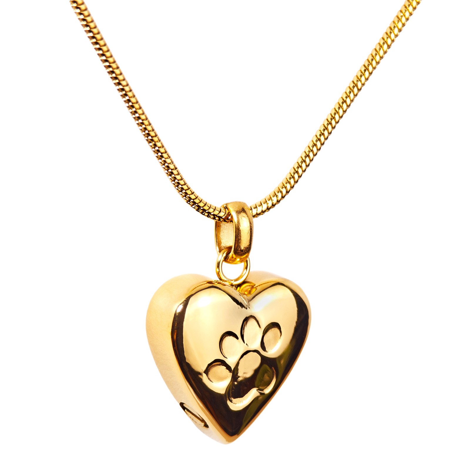 Gold Paw Print Heart Pet Ashes with paw prints Memorial Necklace For Dog & Cat