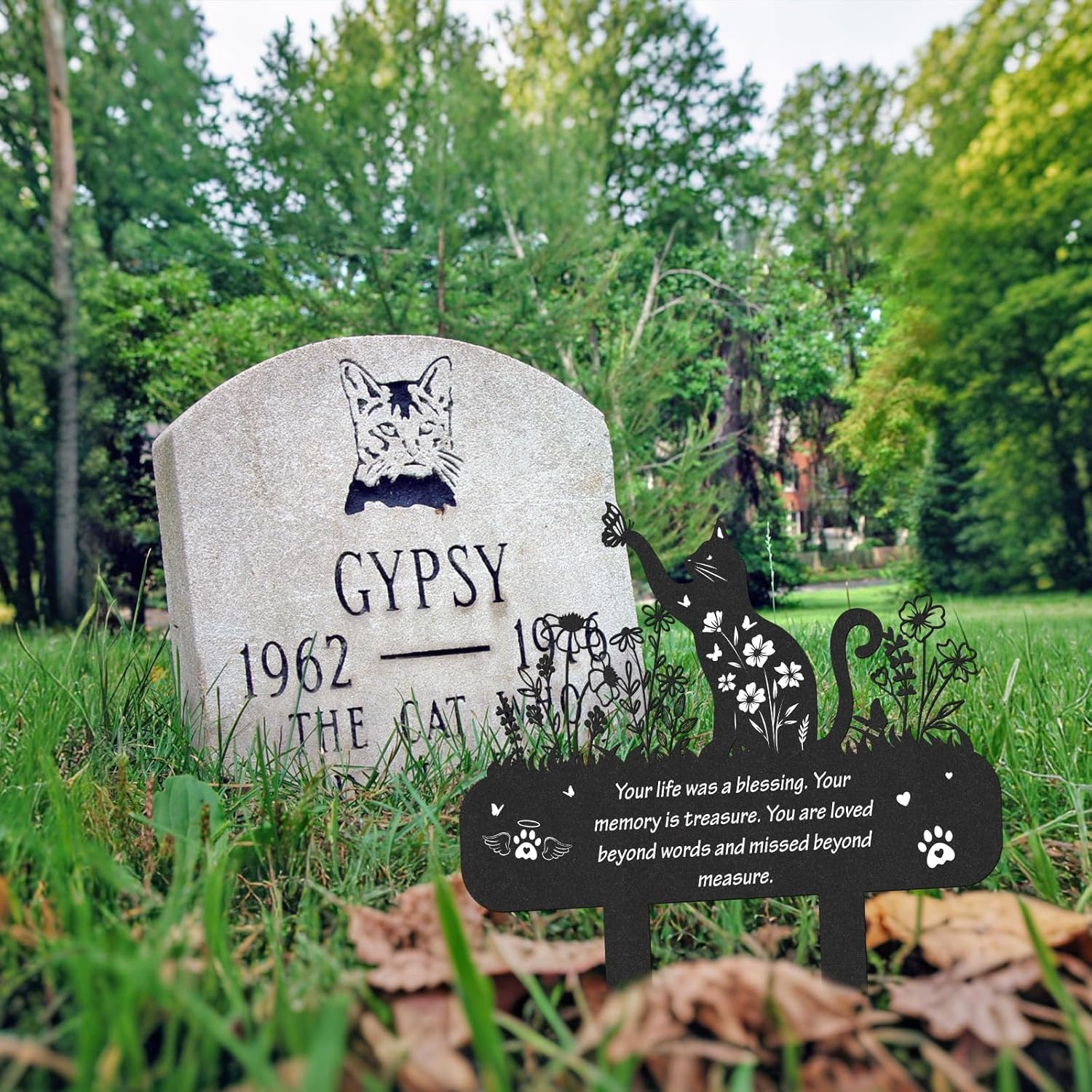 Cat Memorial Grave Stakes – Metal Wildflower Loss Pets Cemetery Markers