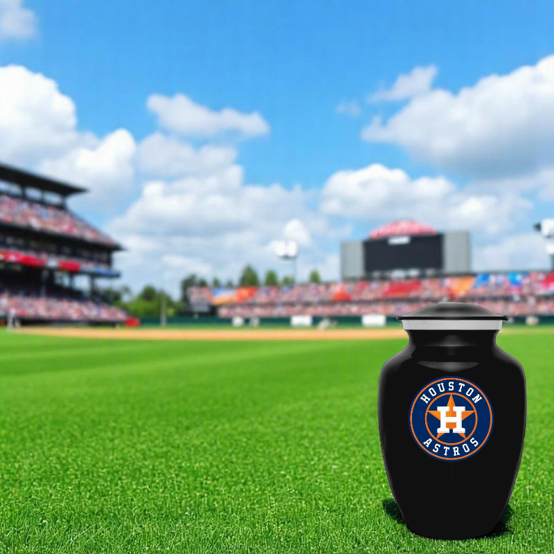 Houston Astros Baseball Style Cremation Urn Adult Ashes Black Metal 8 Inch Urns
