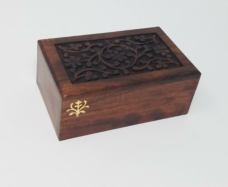 Treewood Urns Solid Wood Hand Carved Floral Design Small Pet Urn Box