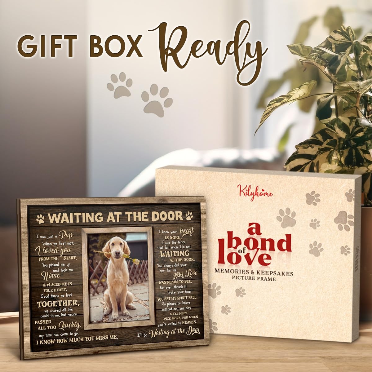 Dog Memorial Frame – Waiting At The Door Wooden Picture Frame for Pet Loss, 8…