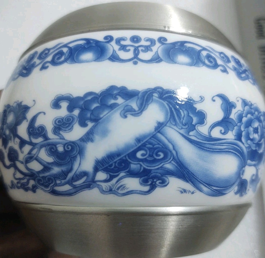 Chinese Alluminum & Ceramic Funeral URN With Lid For Pet Ashes 4″ X 3.5″
