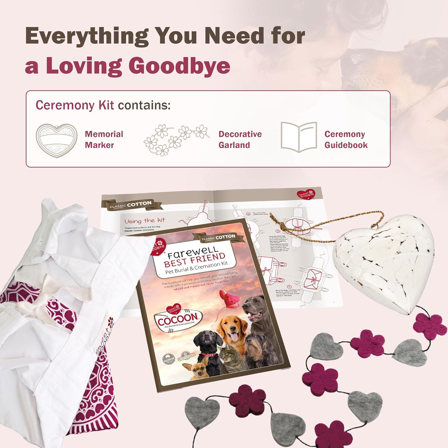 Cocoon® – Eco-Friendly Pet Burial & Cremation Ceremony Kit (Classic Cotton)- Cas