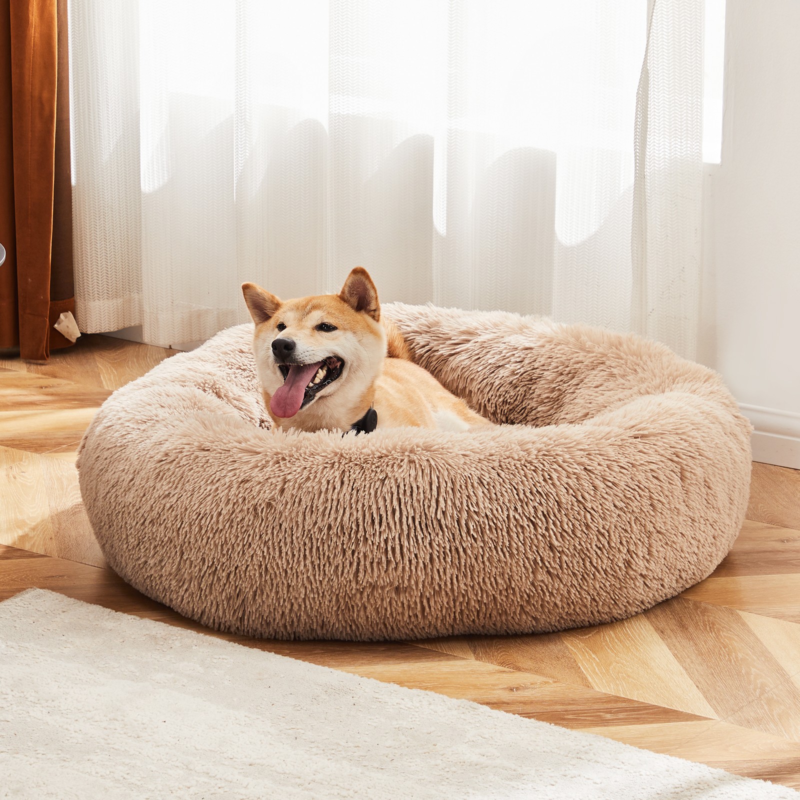 24 Inch Anti-Slip Round Fluffy Plush Faux Fur pet Bed, Fits Up To 25 Lbs