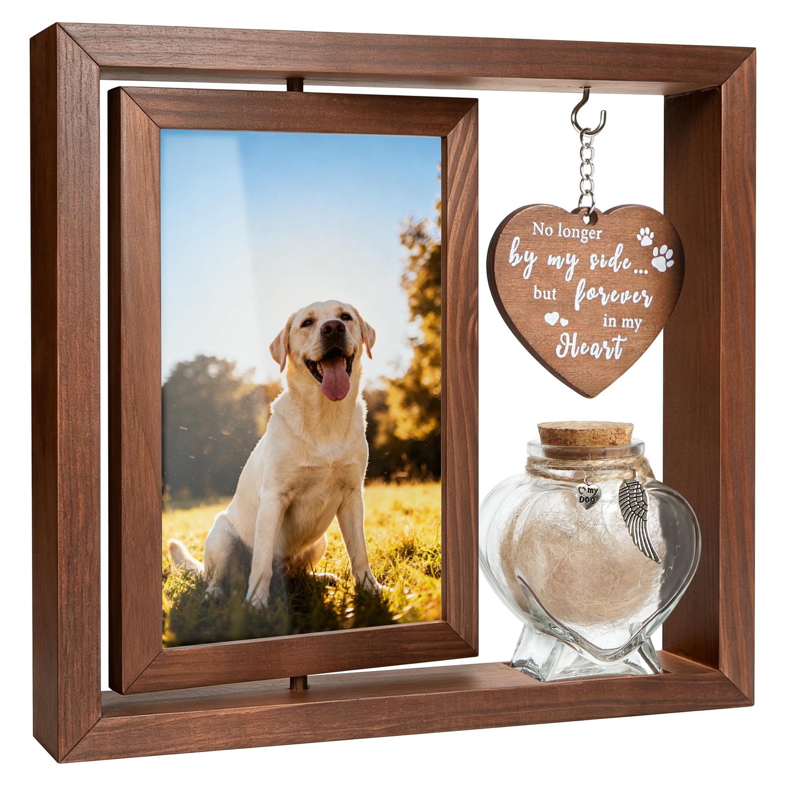 Dog Memorial Gifts for Loss of Pet – Rotating Wooden Frame for 4×6 Photo & Fu…