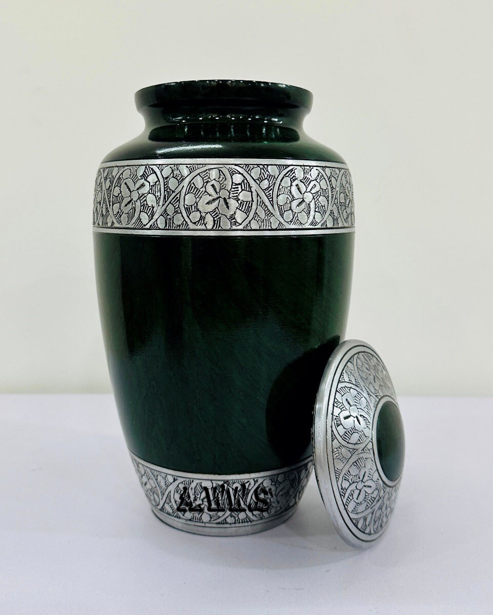 Cremation Urn for Human Ashes – Handcrafted Funeral Memorial Urn Green (Adult)