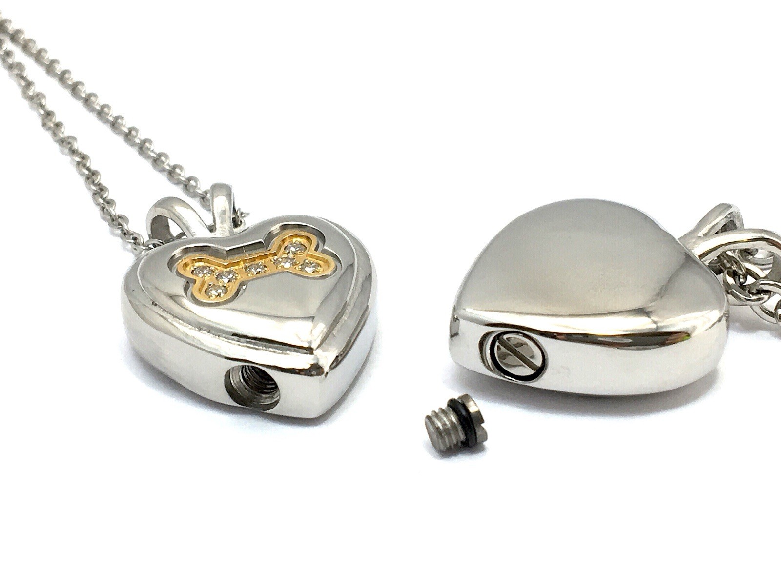Dog Cremation Pendant Urn Keychain 1″ Key Ring Ash Golden Silver Crystal Bone