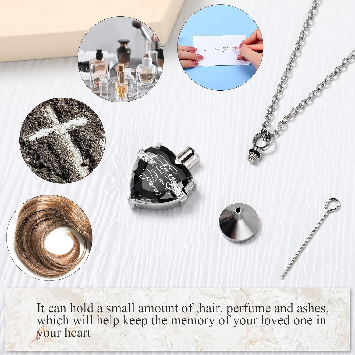 MTLEE 3 Pieces Cremation Urn Necklace for Ashes Vertical Bar Zircon, Heart