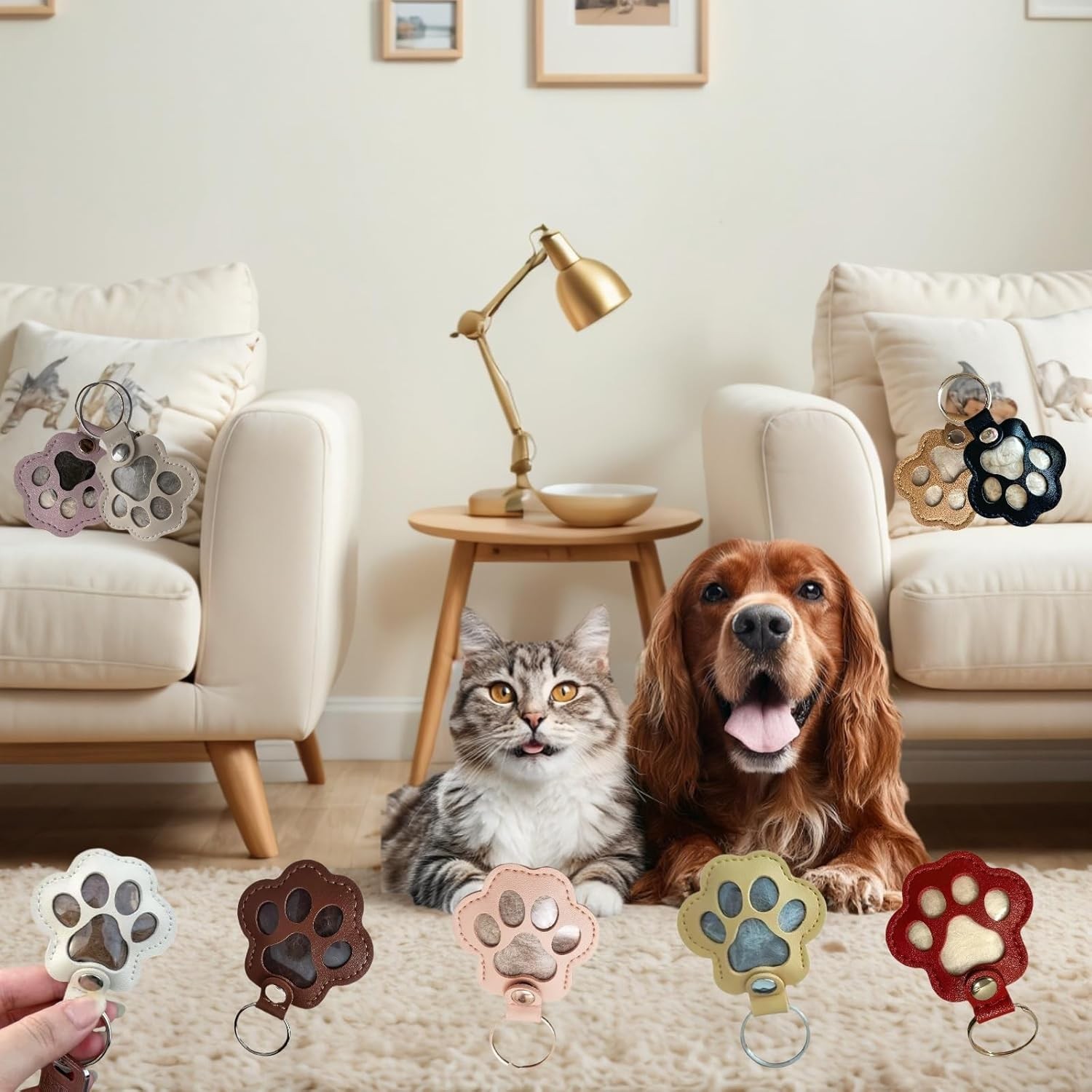 3 Pcs Paw Print Pet Hair & Keepsake Memorial Keychain, Store Pet Fur Gift for