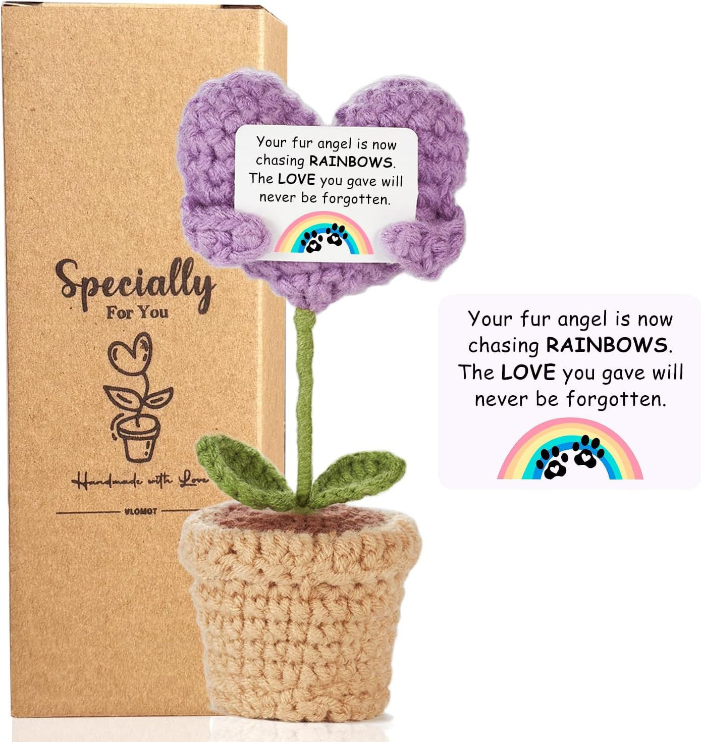 Pet Loss Sympathy Gift – Positive Crochet with Heart-Warming Card – Pet Memorial