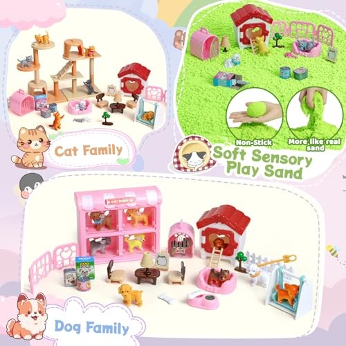 Sensory Bin,Play Sand Kit for Girls and Boys with 2.2lbs Sensory Cat and Dog